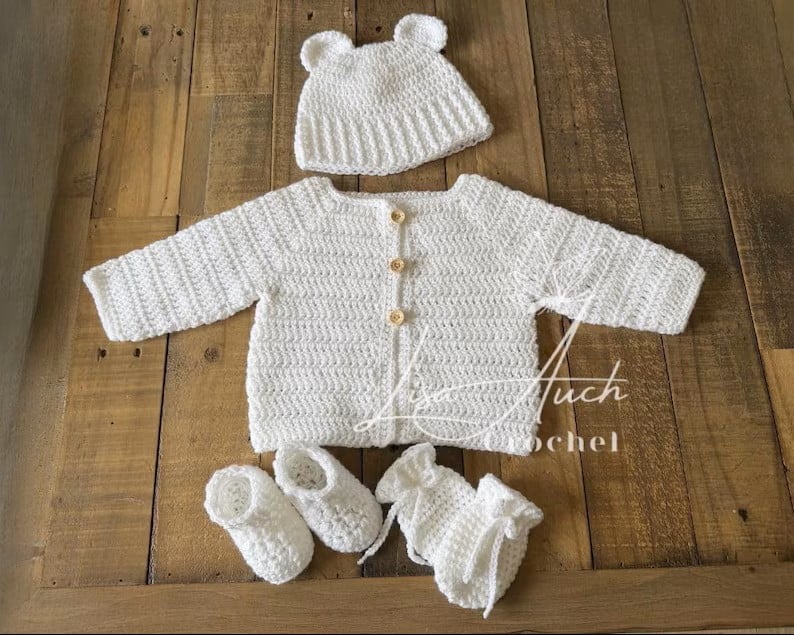 0 3 months crochet baby set hat cardigan booties mittens