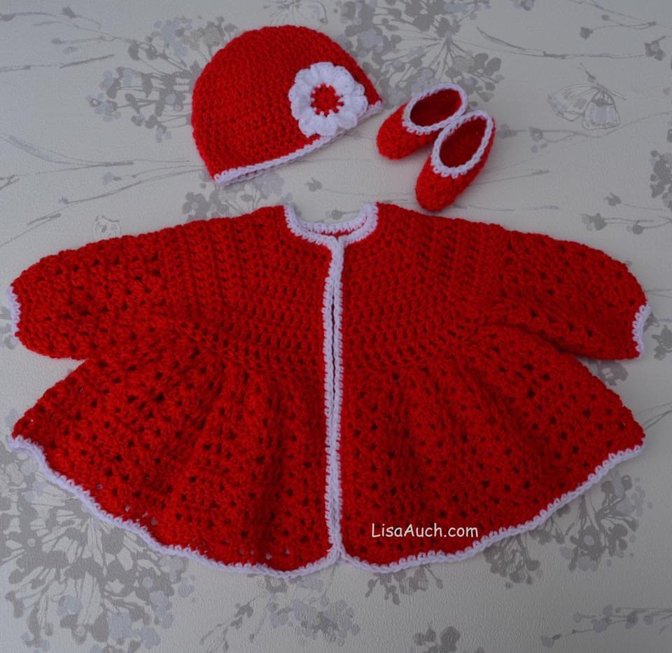 crochet baby christmas set, cardigan hat booties