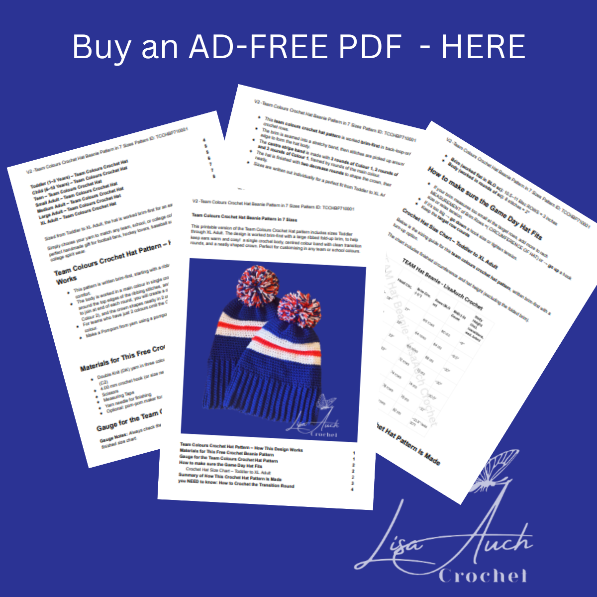 Buy an FREE PDF of the team colours croche that pattern in all sizes   lisaauchc rochet 