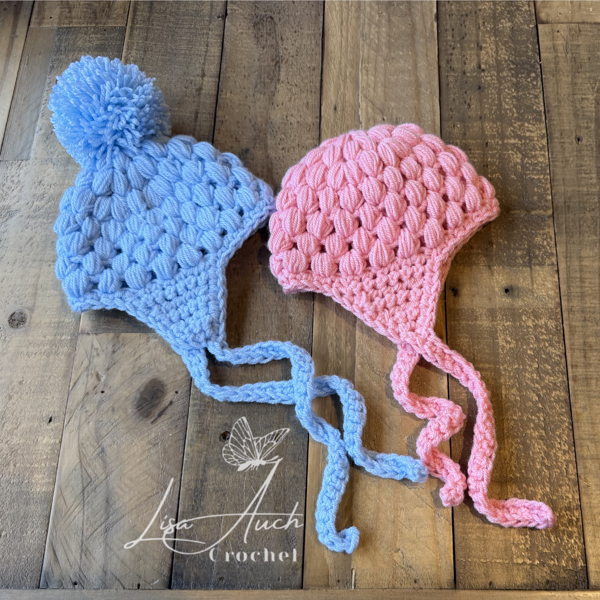 crochet baby earflap hat pattern lisaauch crochet | Crochet Puff Stitch Baby Hat With Earflaps 03 months Free Pattern LisaAuch Crochet puff stitch baby hat crochet pattern