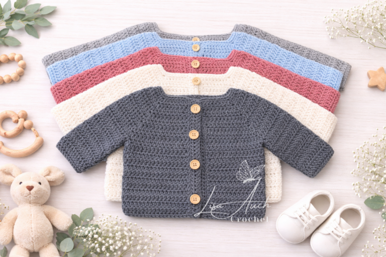 east top down crochet baby cardigan in all sizes