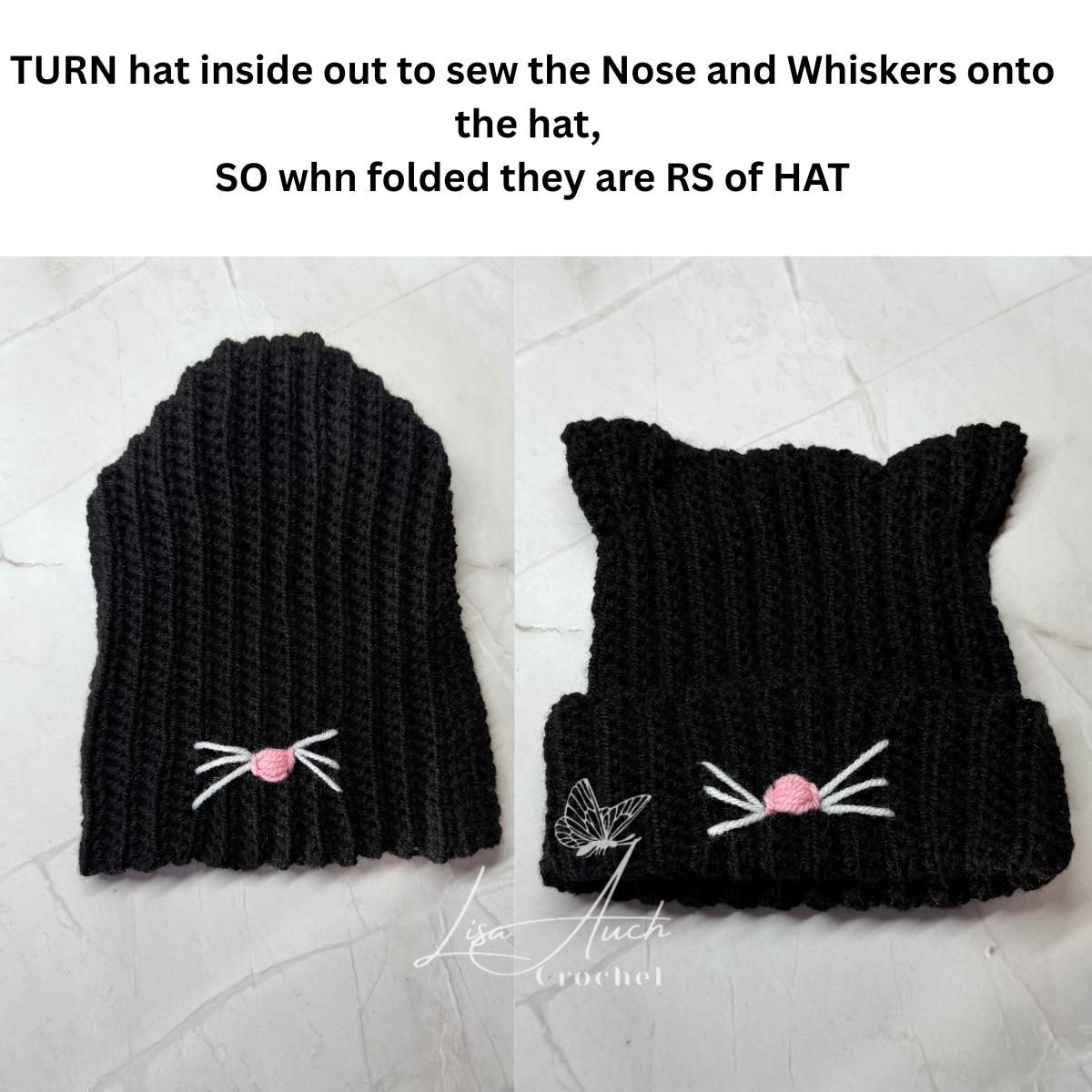 Easy crochet baby cat hat featuring soft pointed ears, suitable for newborns, babies, and toddlers.