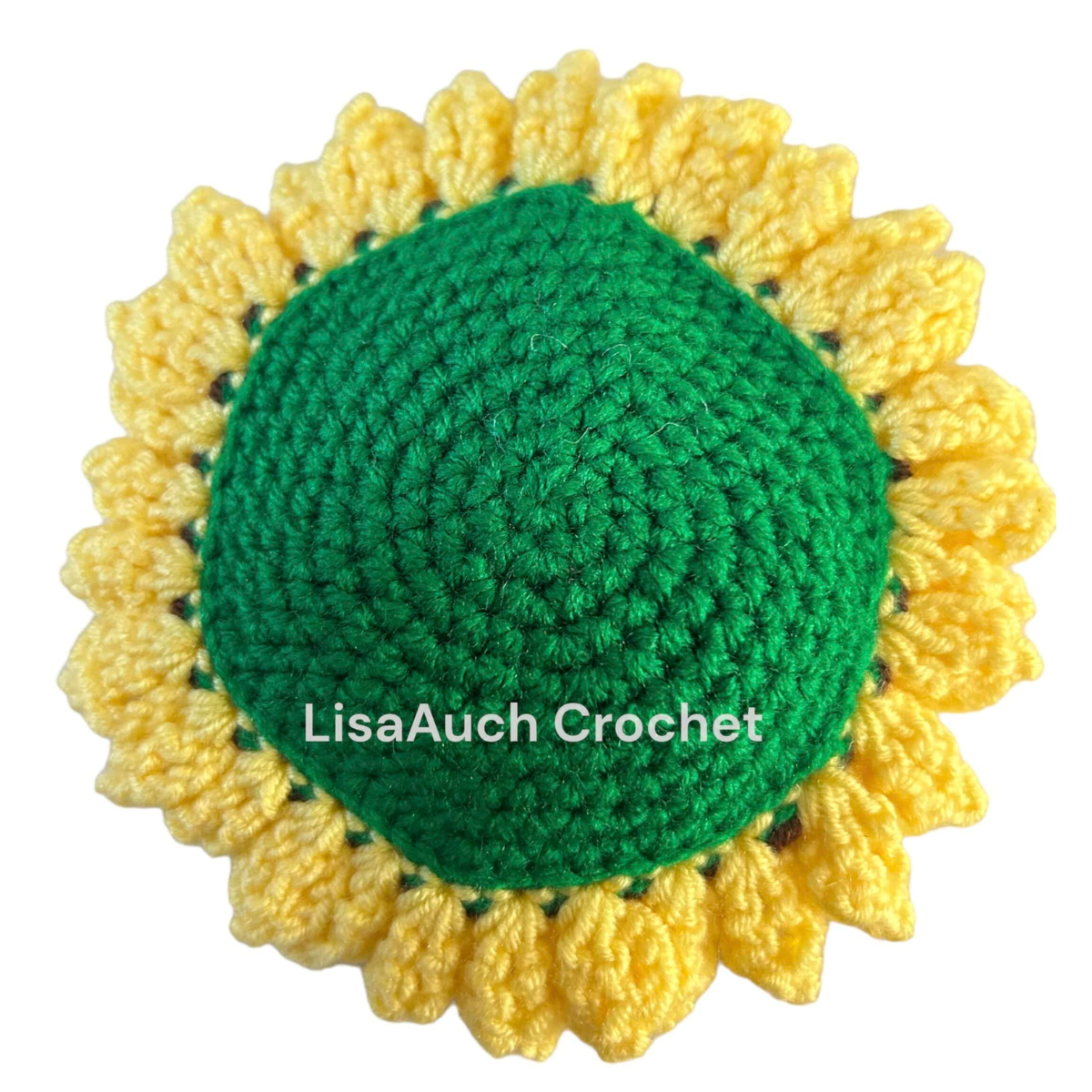 crochet sunflower with stem and leaves 
