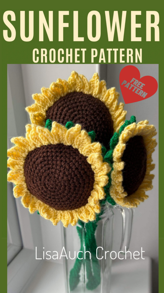 How to crochet large sunflower with leaves and stem