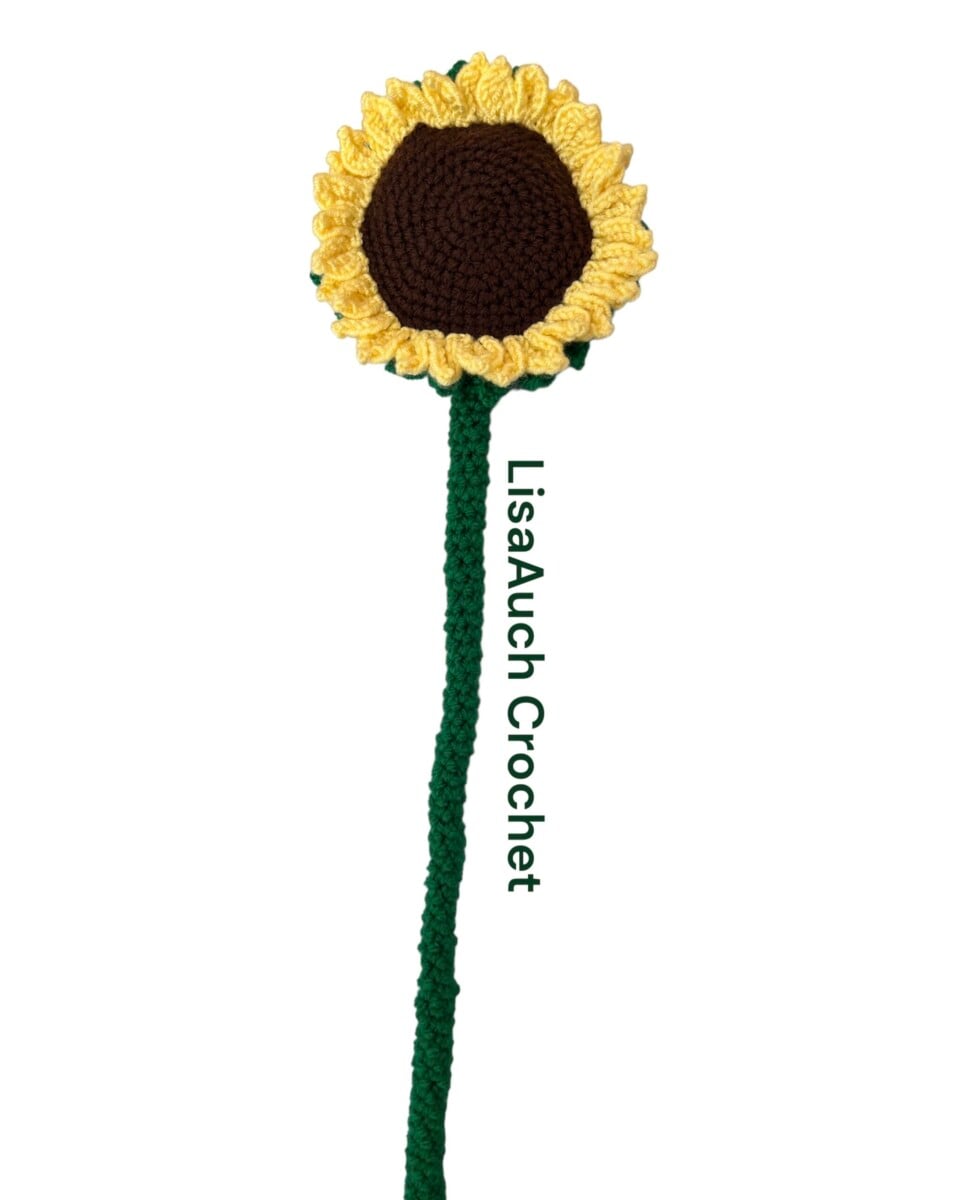 How to crochet a large sunflower with stem and leaves