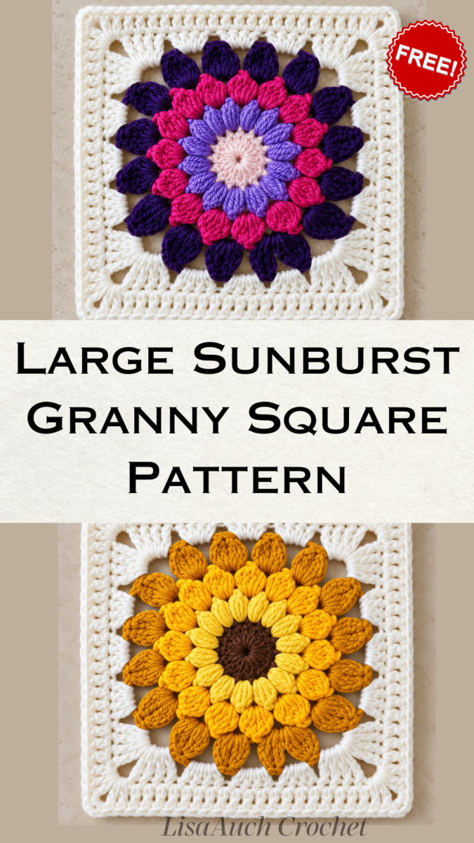 Sunburst granny sqaure large crochet pattern free
